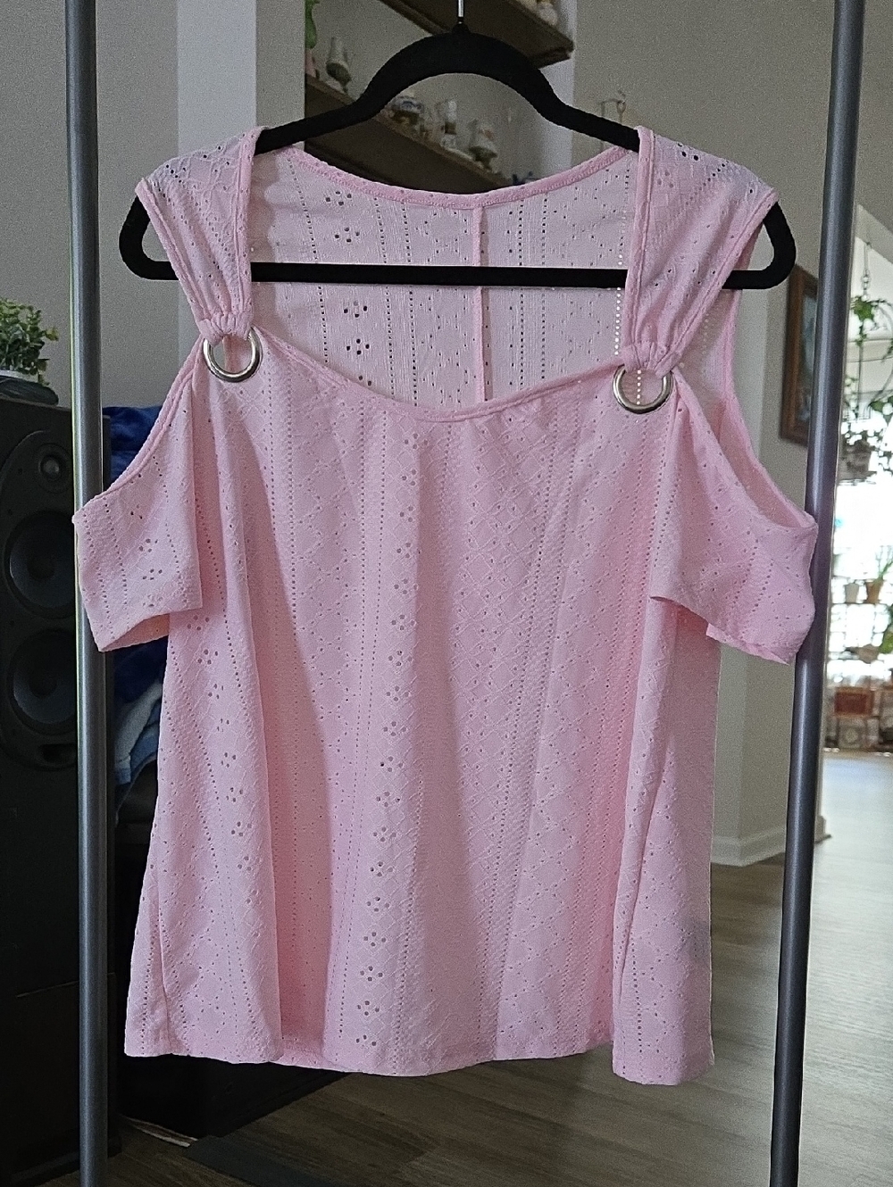 SHEIN Light Pink Open Shoulder Shirt